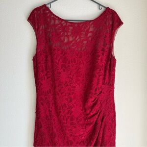 Lauren Ralph Lauren Green Tag Red Ruched Sheath Midi Dress